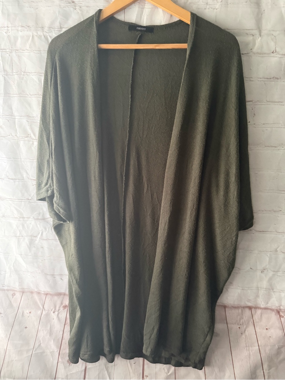 Forever 21 Oversized Olive Green Open-Front Thin Draped Cardigan Size XL (READ)